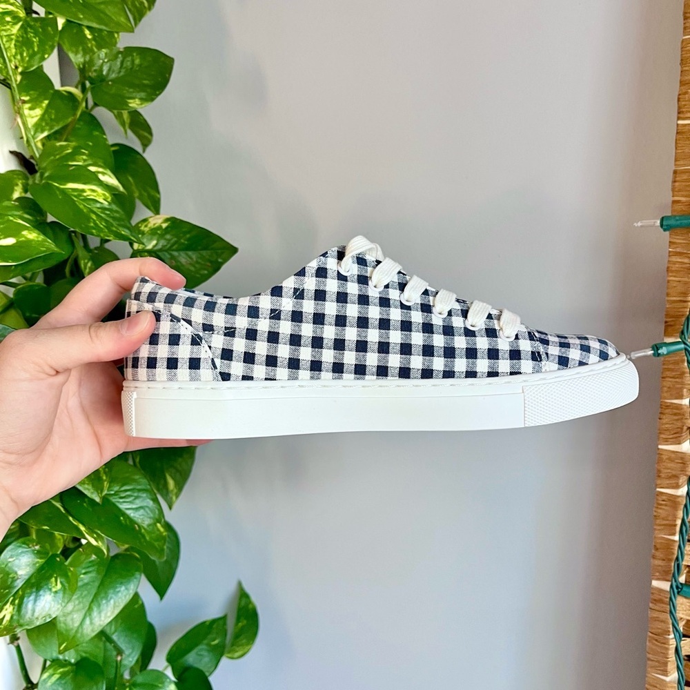 J. Crew Navy Blue & White Gingham Sneakers - Picture 5 of 10